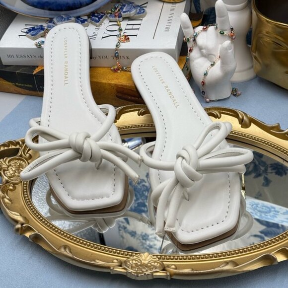 🆕 LOEFFLER RANDALL 🧿 NWOB Hadley Leather Bow Flat Sandals, White - Sz 6 B - Picture 6 of 14
